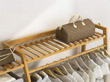 Portable Clothes Rack Coat Garment Stand Bamboo Rail Hanger Airer Closet V63-838031