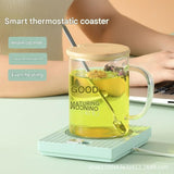 Green Coffee Mug Warmer Set with Glass Mug and Lid USB Powered 13W Constant Temperature Heating V888-ELOSUNG543043