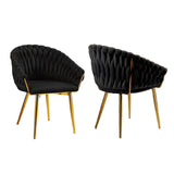 SERENIT Black Modern Velvet Dining Chairs, Upholstered Living Room Chair with Woven Back and Golden V255-SE-GP1801-DC-BLACK