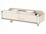 Beige Multi-Function Car Headrest Organiser - ABS Backseat Storage with Dual Cup Holders, Tissue V888-ELOSUNG57242