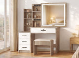 Levede Dressing Table Vanity Stool Set Sliding LED Mirror Makeup Storage Shelves Natural VM1035-NT-AU