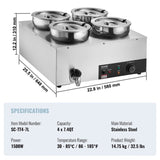 Commercial Soup Warmer Soup Station with 4*7.4Qt Pot Soup Kettle Warmer V952-BW474QT1500W4FX59V3