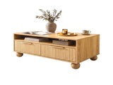 Artiss Coffee Table 90cm Center Table Fluted Drawers Open Shelf Spherical Solid Legs Wood FUR-Z-COF-08-WD