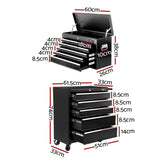 Giantz 14 Drawer Tool Box Cabinet Chest Mechanic Garage Storage Trolley Black TB-14DR-CH-RO-BK