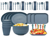 Four-person Set Blue Eco-Friendly Wheat Straw Dinnerware Set, Plate, Bowl, Cup & Utensil Set V888-ELOSUNG17617