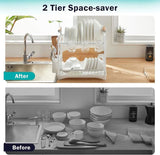 CARLA HOME 2-Tier Large Dish Drying Rack with Drainboard, Utensil Holder, Glass Hooks & Cutlery LSB-36212