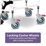 Equipmed Commode Shower Chair, Over Toilet or Bedside 136kg Capacity Aluminium frame with Wheels, V219-HELSBSEQCC5A