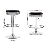 Artiss Set of 2 Backless PU Leather Bar Stools - Black and Chrome BA-TW-T7009-BLACK-X2