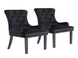2X French Provincial Dining Chair Ring Studded Velvet Rubberwood Leg LISSE BLACK V274-FT-VFC-1141-BK2