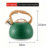 3L Hammered Stainless Steel Whistling Stovetop Kettle, Wood Grain Heat Insulated Handle, Universal V1188-MS-804-08