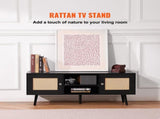 Rattan TV Stand, Boho TV Cabinet for 55 inch TV, Mid Century Modern TV Stand, Rattan TV Console with V952-TBDSJ47INHSLM9XZQV0