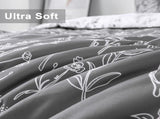 Floral Comforter Set, King Size, Black White Floral Pattern Reversible Bedding V745-MAB010384AJ3