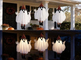 Halloween Hanging Ghost Decor, Cute White Fabric Ghost Ornament With Striped Witch Hat Socks and V1192-AZ-W-20215