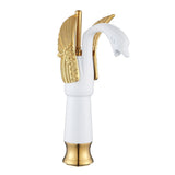 Swan-Shaped Single-Handle Single-Hole Vessel Faucet Deck-Mounted Bathroom Sink Faucet, Tall Model, V1107-113-27091-WHI-33CM