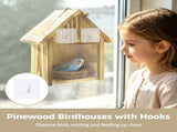 2PCS Pinewood Birdhouses with 4 Hooks, 6.8" x 4.9" x 8.3" Wooden Bird House with Transparent Window V1192-AZ-W-18419