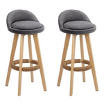 Artiss 2x Bar Stools Padded Linen Wooden Grey BENT-C-9004H-GYX2