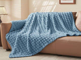 Updated Grey Throw Blanket for Couch and Bed- Super Soft and Warm 3D Checkered Fluffy Fuzzy Fleece V1107-114-04473-BLU3