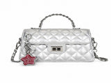 SilveryQuilted Chain Shoulder Bag with Silvery Star Charm - PU Leather Small Square Crossbody V888-ELOSUNG56163-2