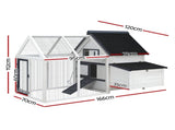 i.Pet Chicken Coop Rabbit Hutch 166cm x 120cm x 112cm Large Chicken Coop House Run Cage Wooden PET-CH-310026-WH-AB