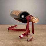 Red Modern Ribbon Wine Bottle Holder - Creative Floating Wine Rack for Home and Bar Dcor V888-ELOSUNG13543