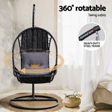 Gardeon Outdoor Egg Swing Chair Wicker Furniture Pod Stand Armrest Black HM-EGG-RAN-S-ARM-BK