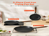 Cast Iron Skillet, 3-Piece Frying Pan Set , Nonstick Skillets with Detachable Wood V952-ZTCG81012INC606UR001V0