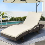 Gardeon Sun Lounge Wicker Lounger Outdoor Furniture Beach Chair Patio Adjustable Cushion Grey&Beige FF-LOUNGE-ARM-GE