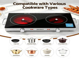 Devanti Portable Ceramic Cooktop Dual Burner Electric Hot Plate 2800W Black CCT-B-SD-2B-2Z-TOUCH-BK