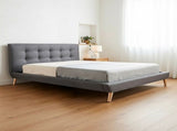 Double Linen Fabric Deluxe Bed Frame Grey V63-819153