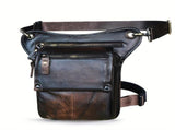 Leather Fanny Pack Top Grain Cowhide Travel Fanny Pack Adjustable Belt Fanny - Black - Size M V1347-127-53785-BLK-M