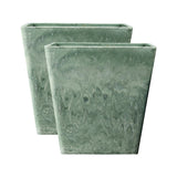 SOGA 2X 27cm Green Grey Square Resin Plant Flower Pot in Cement Pattern Planter Cachepot for Indoor FPOTH2764X2