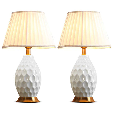 SOGA 2X Textured Ceramic Oval Table Lamp with Gold Metal Base White TABLELAMP180WHITEX2
