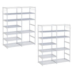 SOGA 2X 12-Shelf Tier Shoe Storage Shelf Space-Saving Caddy Rack Organiser with Side Hooks White RACK0002X2