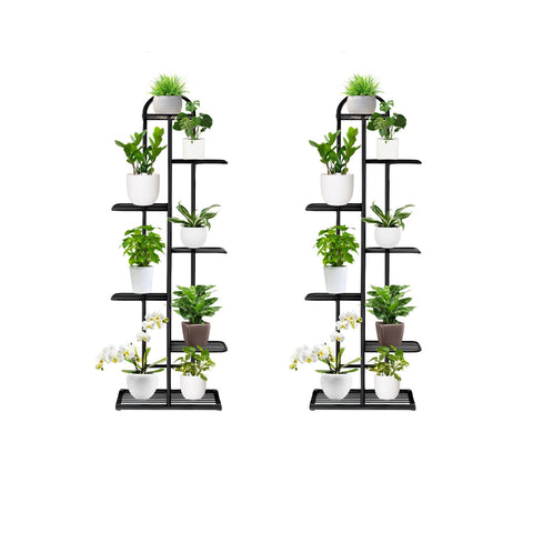 SOGA 2X 7 Tier 8 Pots Black Metal Plant Stand Flowerpot Display Shelf Rack Indoor Home Office Decor FPOTH05X2