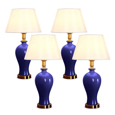 SOGA 4X Blue Ceramic Oval Table Lamp with Gold Metal Base TABLELAMP120BLUEX4