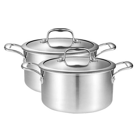 SOGA 2X 28cm Stainless Steel Soup Pot Stock Cooking Stockpot Heavy Duty Thick Bottom with Glass Lid CASSEROLETRISPE28X2