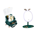 SOGA Green Cosmetic Jewelry Storage Organiser with Antler LED Light Mirror Tabletop Vanity Set BATHC110-G534