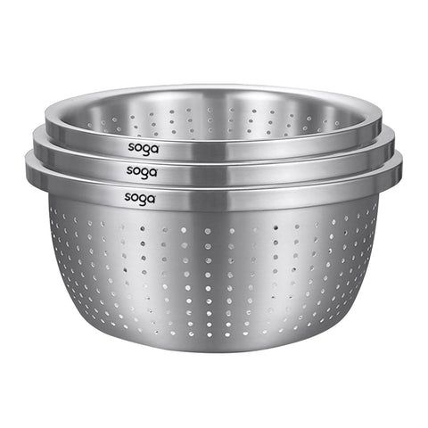 SOGA Stainless Steel Nesting Basin Colander Perforated Kitchen Sink Washing Bowl Metal Basket BOWL609