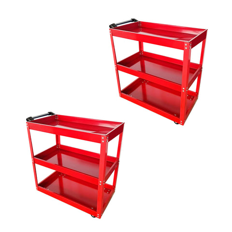 SOGA 2X 3 Tier Tool Storage Cart Portable Service Utility Heavy Duty Mobile Trolley Red TOOLCART604X2