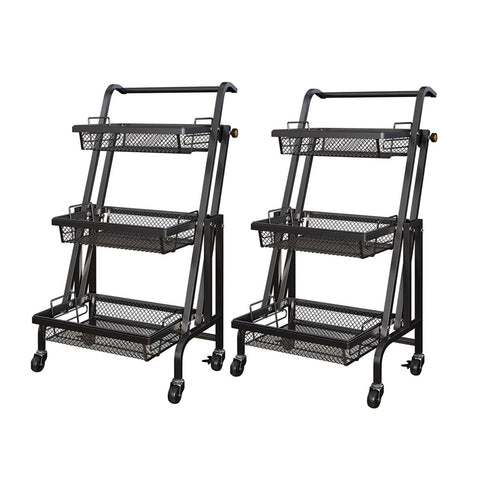 SOGA 2X 3 Tier Steel Black Adjustable Kitchen Cart Multi-Functional Shelves Portable Storage KITCHENXY032X2