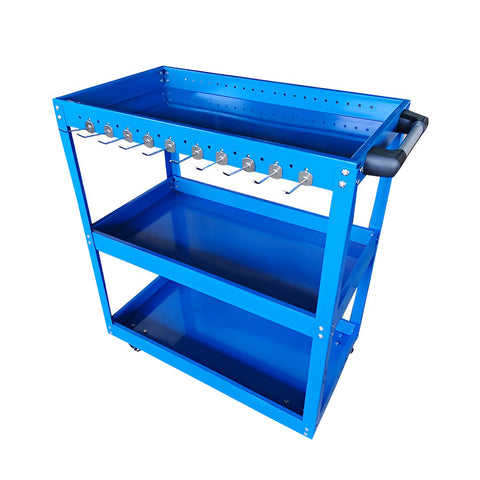 SOGA 3 Tier Tool Storage Cart Portable Service Utility Heavy Duty Mobile Trolley with Hooks Blue TOOLCART608