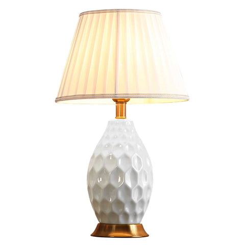 SOGA Textured Ceramic Oval Table Lamp with Gold Metal Base White TABLELAMP180WHITE