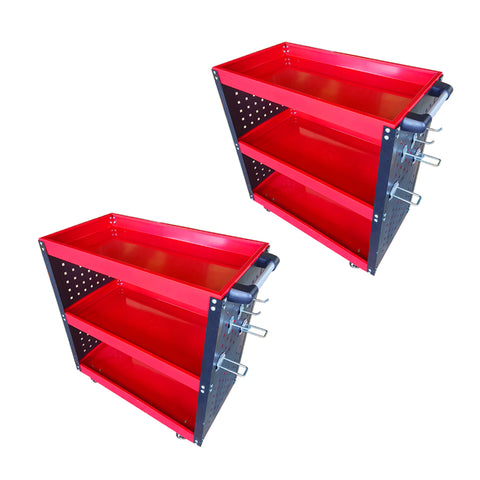 SOGA 3 Tier Tool Storage Cart Portable Service Utility Heavy Duty Mobile Trolley with Hooks Red TOOLCART609X2