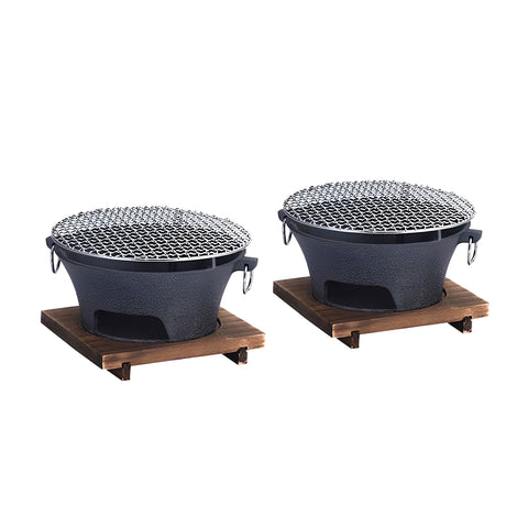 SOGA 2X Small Cast Iron Round Stove Charcoal Table Net Grill Japanese Style BBQ Picnic Camping with ZPAI056SMLX2