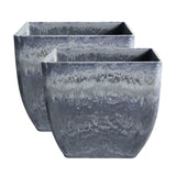 SOGA 2X 32cm Weathered Grey Square Resin Plant Flower Pot in Cement Pattern Planter Cachepot for FPOTF3233X2