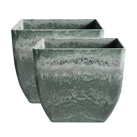 SOGA 2X 32cm Green Grey Square Resin Plant Flower Pot in Cement Pattern Planter Cachepot for Indoor FPOTF3219X2