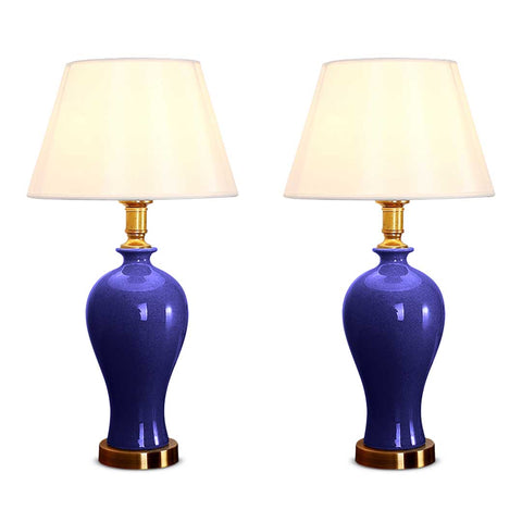 SOGA 2X Blue Ceramic Oval Table Lamp with Gold Metal Base TABLELAMP120BLUEX2