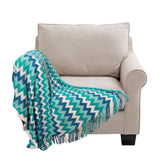 SOGA 170cm Blue Zigzag Striped Throw Blanket Acrylic Wave Knitted Fringed Woven Cover Couch Bed Sofa BLANKET919