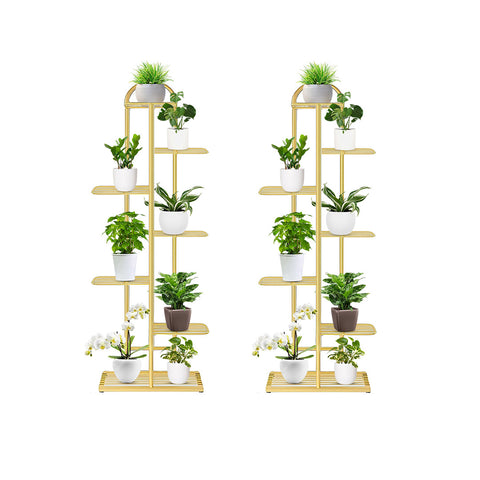 SOGA 2X 7 Tier 8 Pots Gold Metal Plant Stand Flowerpot Display Shelf Rack Indoor Home Office Decor FPOTH15X2