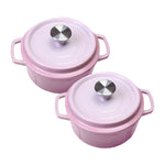 SOGA 2X 22cm Pink Cast Iron Ceramic Stewpot Casserole Stew Cooking Pot With Lid STEWPOT3022X2